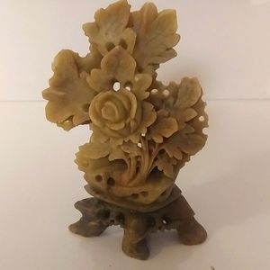 Vintage Antique Floral hand carved soapstone figurine
